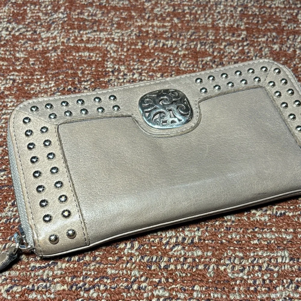 Brighton pretty tough studded medium leather wallet in Buff